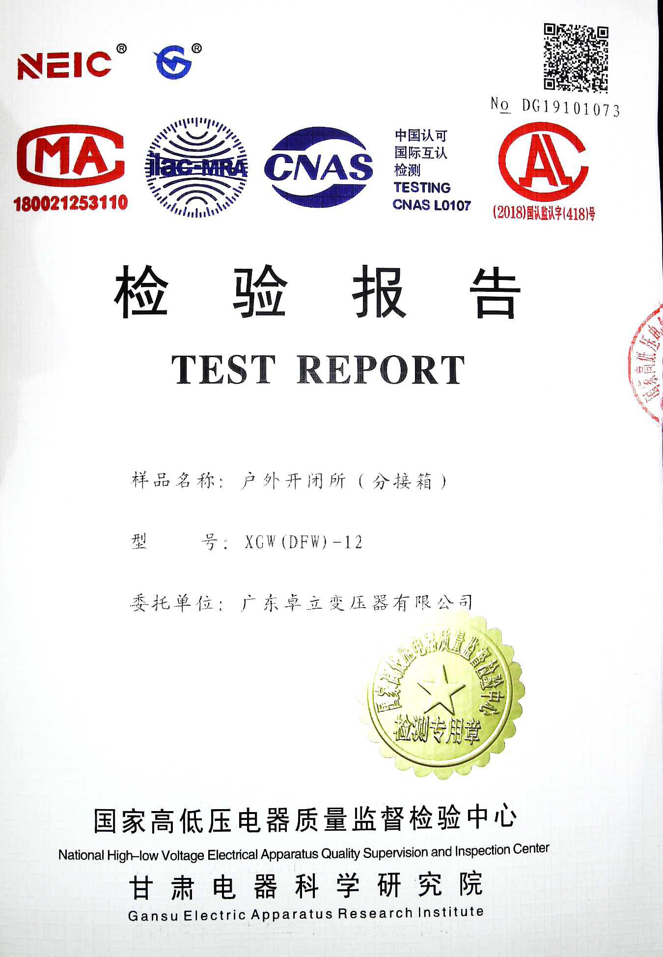 XGW(DFW)-12檢驗報告